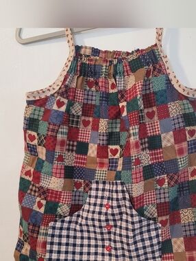 Vintage Patchwork Tank Top Cottagecore Handmade Quilt Style Hearts Plaid Girl